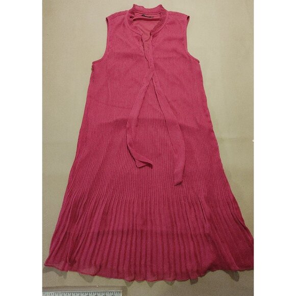 DKNY Solid Fuchsia Size 10 Tie Neck Pleated Dress - Picture 3 of 11